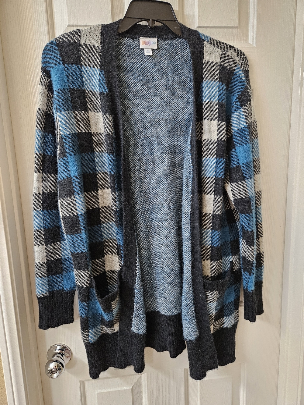 LulaRoe Blue & Black Plaid Open Cardigan
